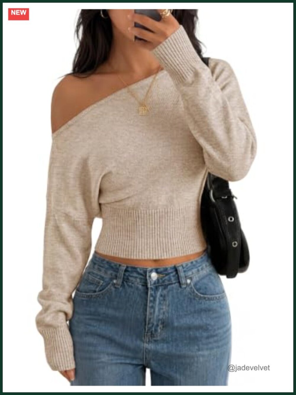 Off Shoulder Cropped Sweater Puff Long Sleeve Ribbed Knit